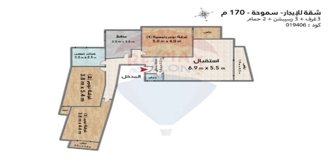 شقة للإيجار فى سموحة - قسم سيدى جابر - الإسكندرية